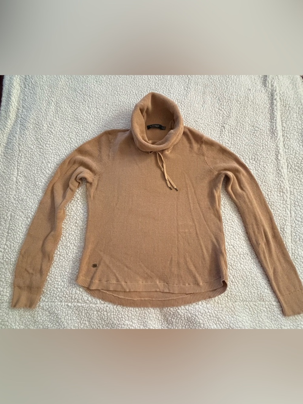 Ralph Lauren Camel Drawstring Turtleneck Waffle Sweater Women’s L-XL